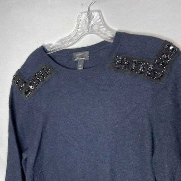 J. Crew Cashmere Wool Blend Embellished Navy Long Sleeve Sweater. Size XL. - Picture 2 of 7